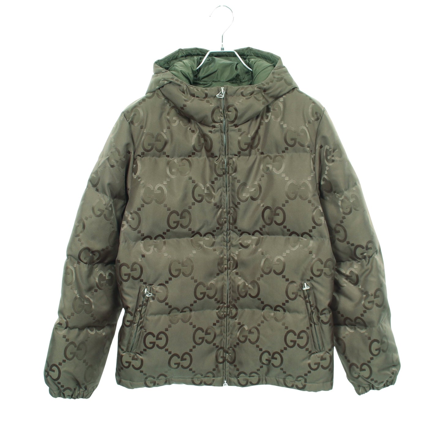 ジャンボGG フード付き ダウンジャケット ナイロン カーキグリーン グッチ アウター GUCCI