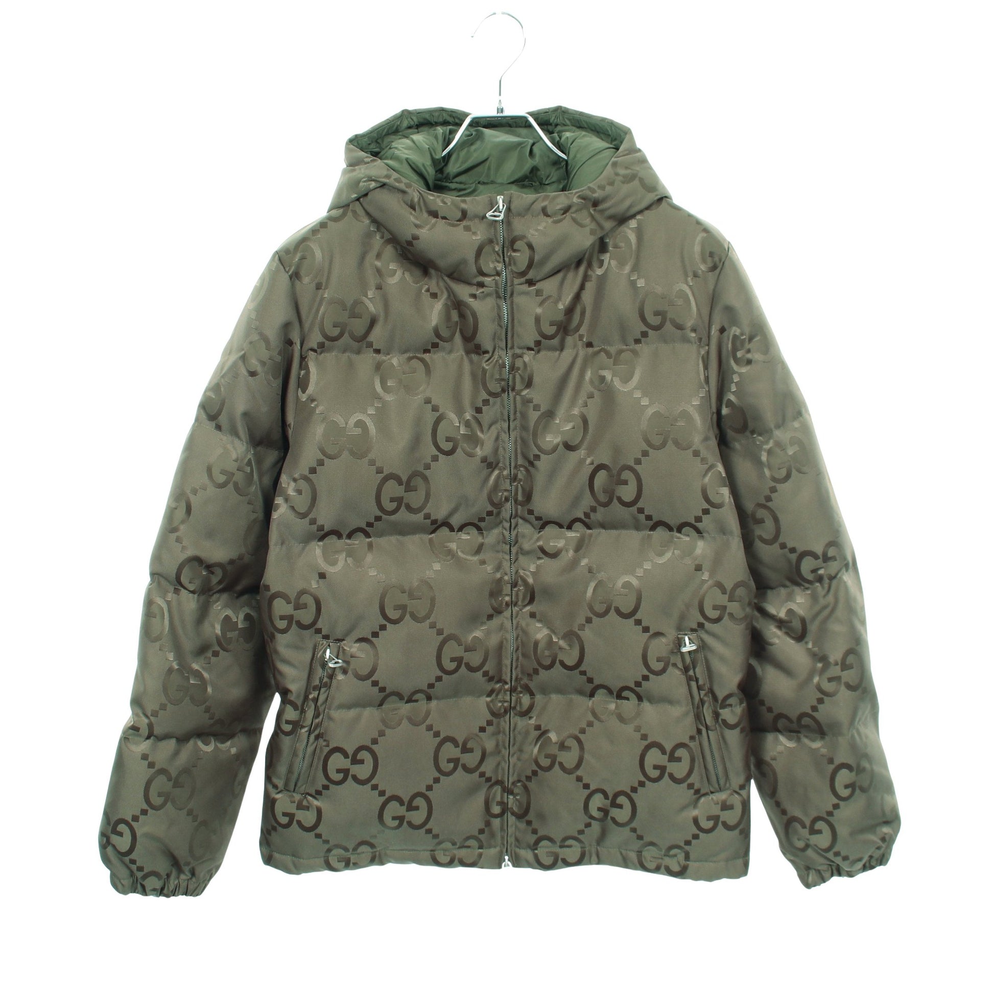 ジャンボGG フード付き ダウンジャケット ナイロン カーキグリーン グッチ アウター GUCCI