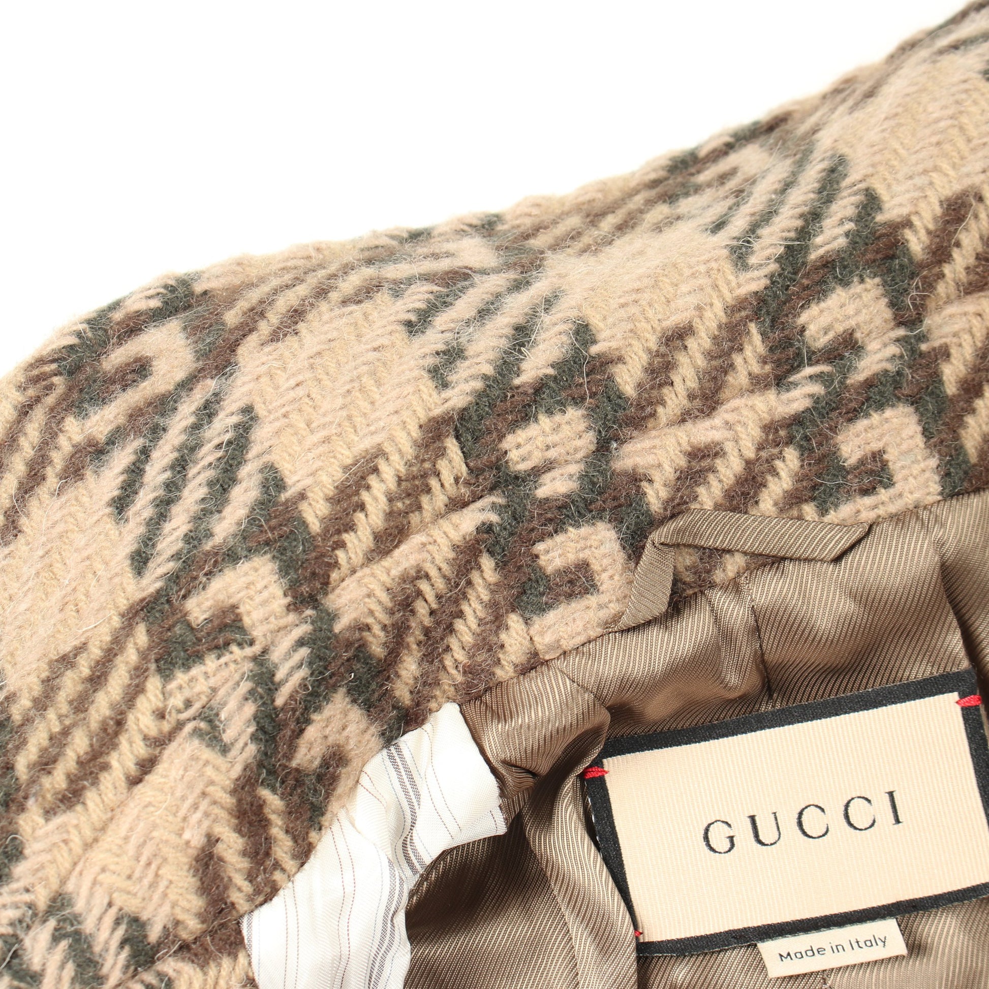 GGジャガード コート ウール ベージュ ブラウン グッチ アウター GUCCI