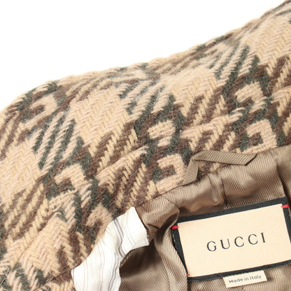 GGジャガード コート ウール ベージュ ブラウン グッチ アウター GUCCI