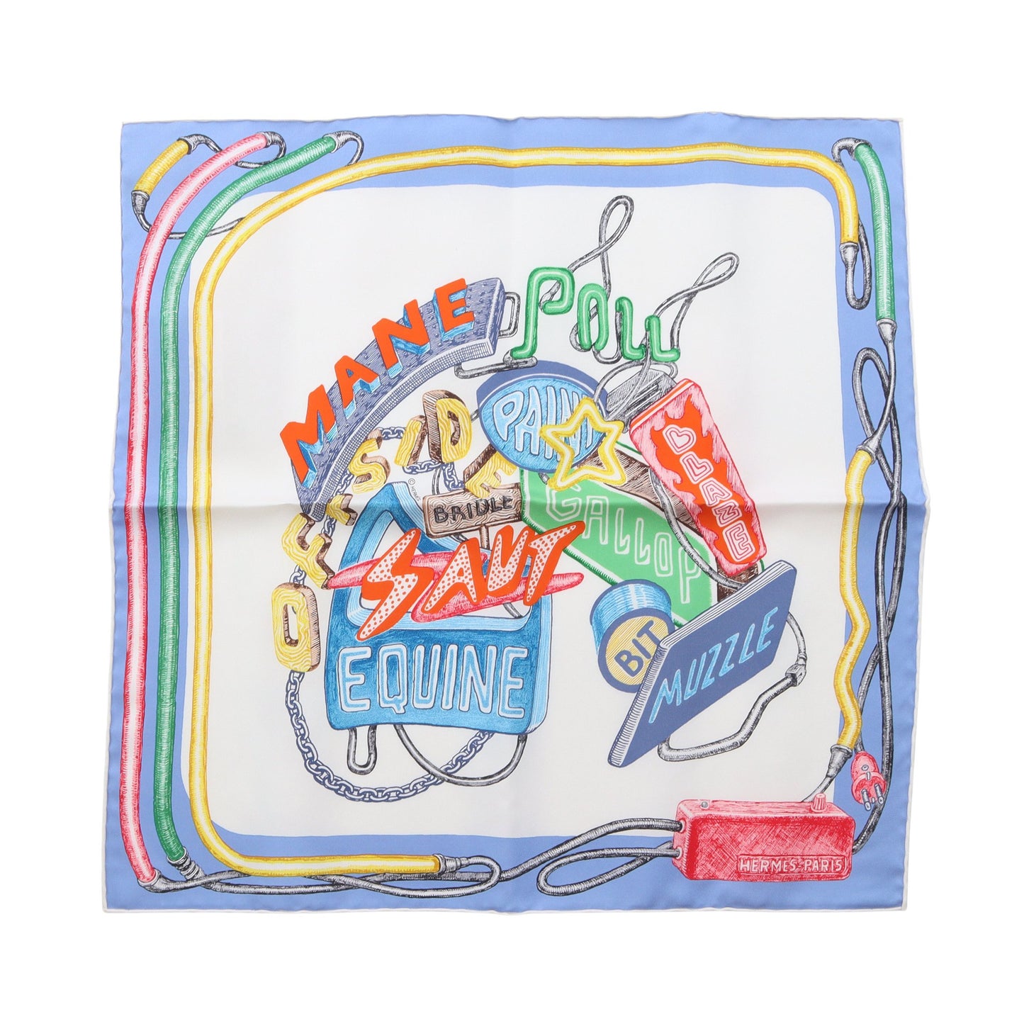 プチカレ カレ45 CHEVALOSCOPE NEON スカーフ シルク ブルー ホワイト マルチカラー エルメス 財布・小物 HERMES
