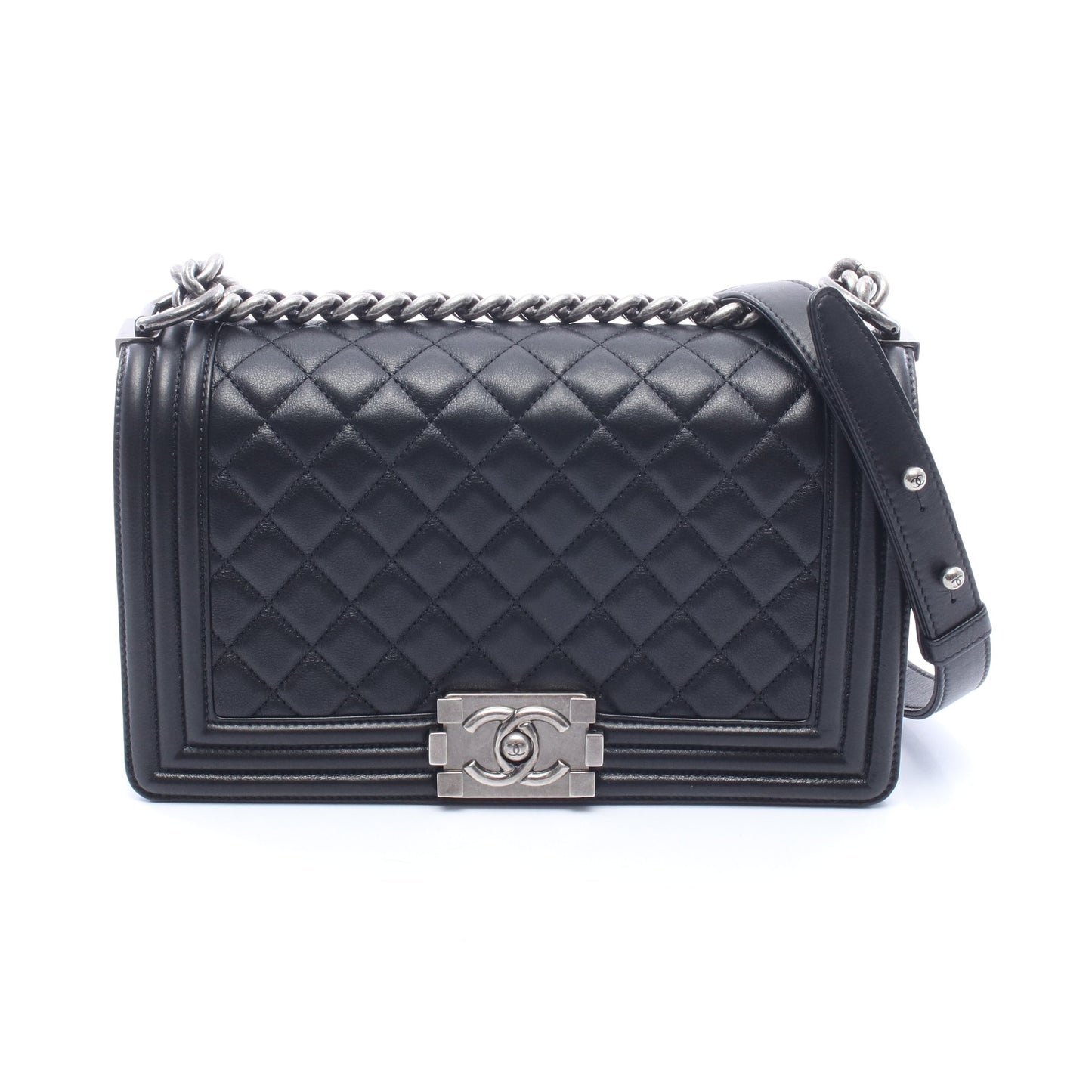 ボーイシャネル チェーンショルダーバッグ レザー ブラック シルバー金具 シャネル バッグ CHANEL