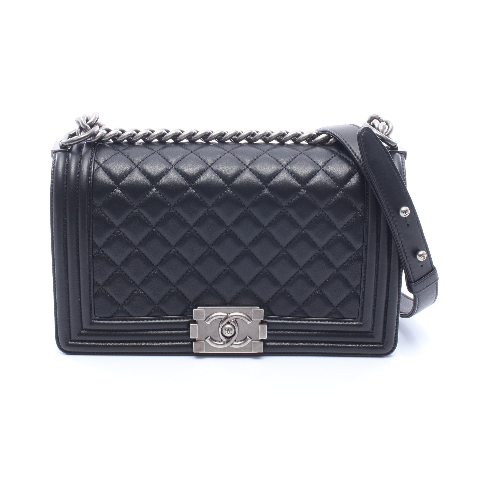 ボーイシャネル チェーンショルダーバッグ レザー ブラック シルバー金具 シャネル バッグ CHANEL