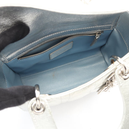 LADY DIOR MY ABCDIOR レディディオール スモール カナージュ 2WAY ハンドバッグ レザー シルバー クリスチャンディオール バッグ Christian Dior