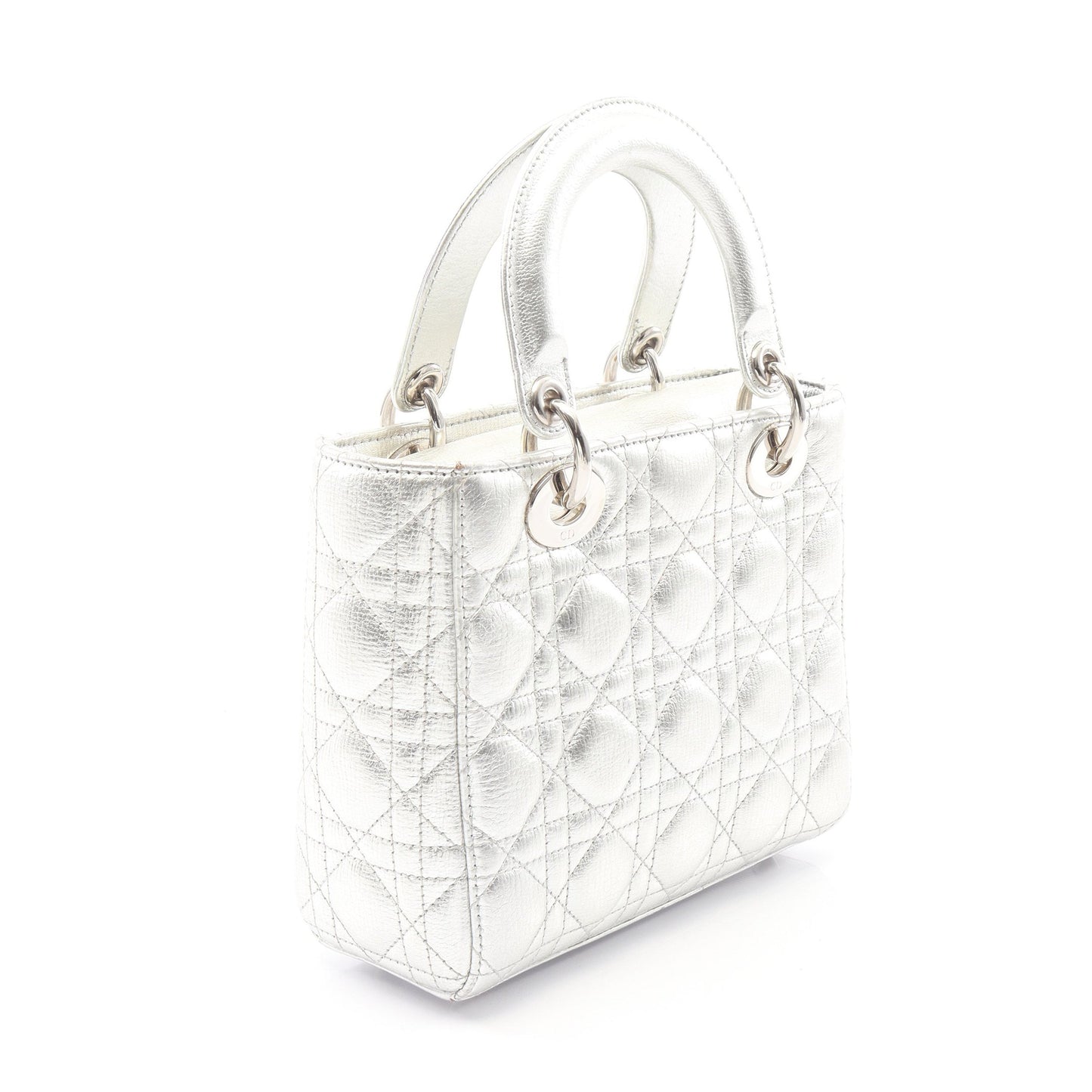 LADY DIOR MY ABCDIOR レディディオール スモール カナージュ 2WAY ハンドバッグ レザー シルバー クリスチャンディオール バッグ Christian Dior