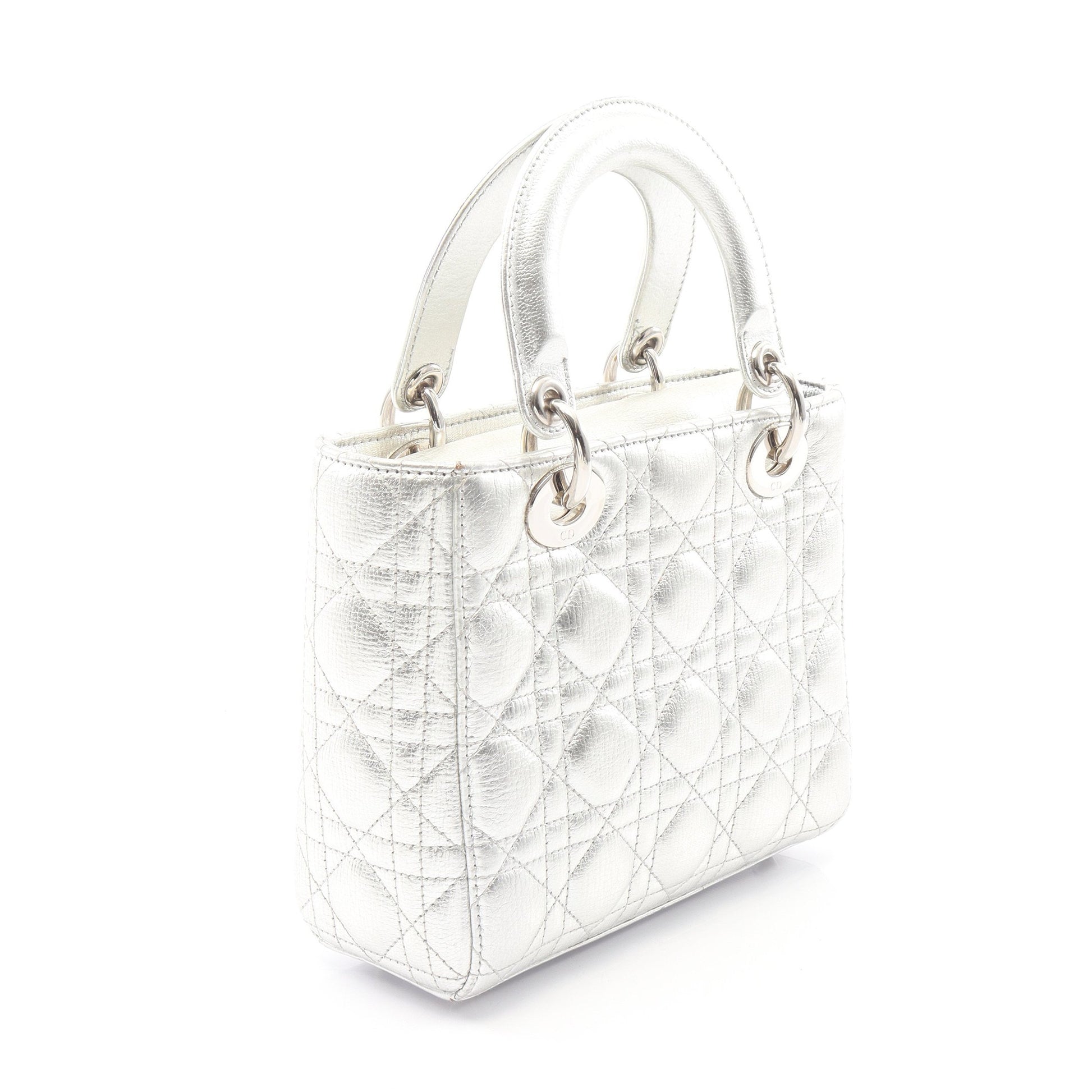 LADY DIOR MY ABCDIOR レディディオール スモール カナージュ 2WAY ハンドバッグ レザー シルバー クリスチャンディオール バッグ Christian Dior