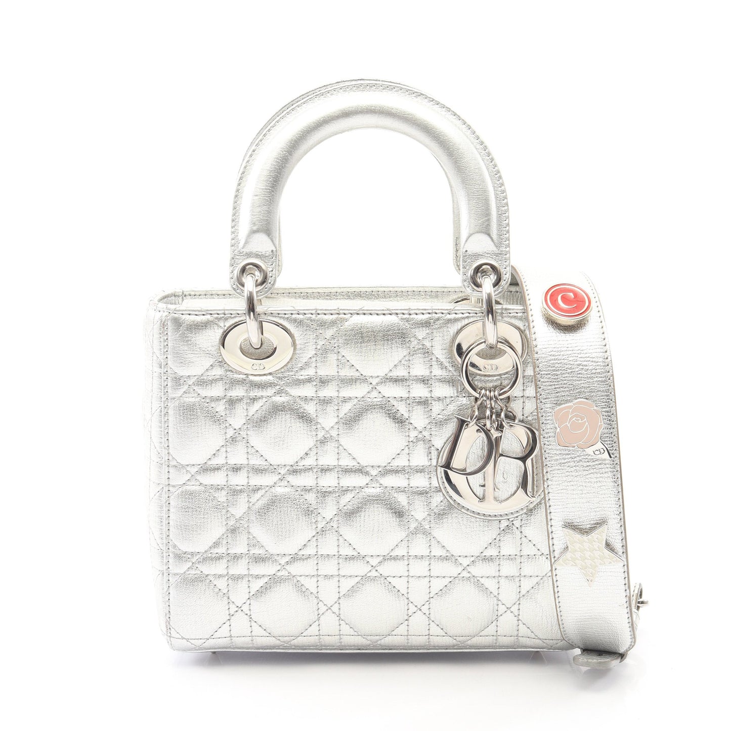LADY DIOR MY ABCDIOR レディディオール スモール カナージュ 2WAY ハンドバッグ レザー シルバー クリスチャンディオール バッグ Christian Dior