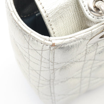 LADY DIOR MY ABCDIOR レディディオール スモール カナージュ 2WAY ハンドバッグ レザー シルバー クリスチャンディオール バッグ Christian Dior