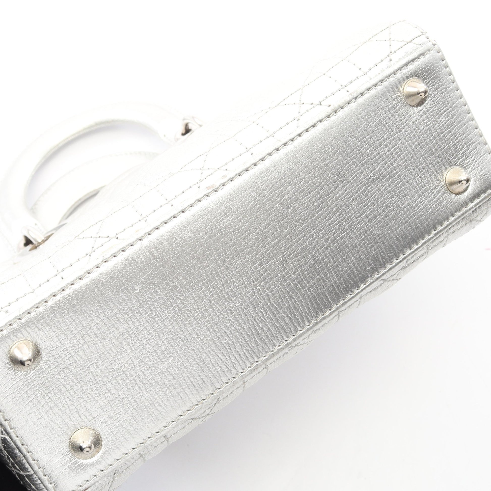 LADY DIOR MY ABCDIOR レディディオール スモール カナージュ 2WAY ハンドバッグ レザー シルバー クリスチャンディオール バッグ Christian Dior