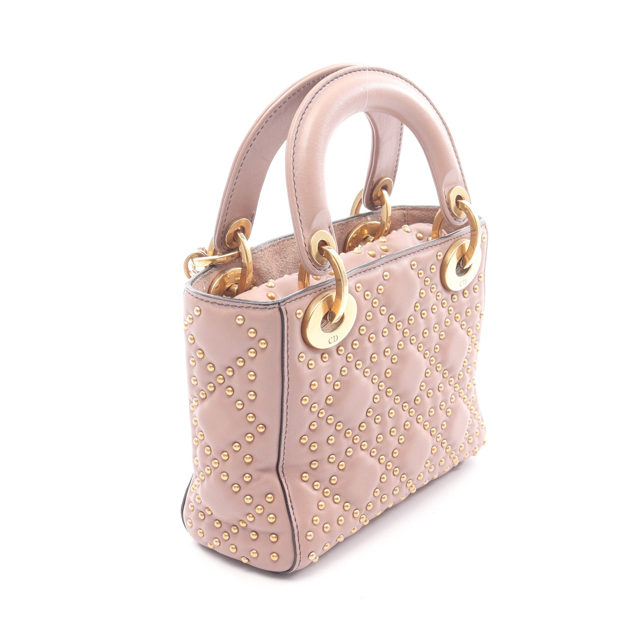 本物 クリスチャン ディオール Christian Dior レディディオール スタッズ 2WAY ショルダーバッグ ハンドバッグ レザー レッド バッグ 中古・ レディディオール ミニ スタッズ 2WAY ハンドバッグ レザー ダスティ