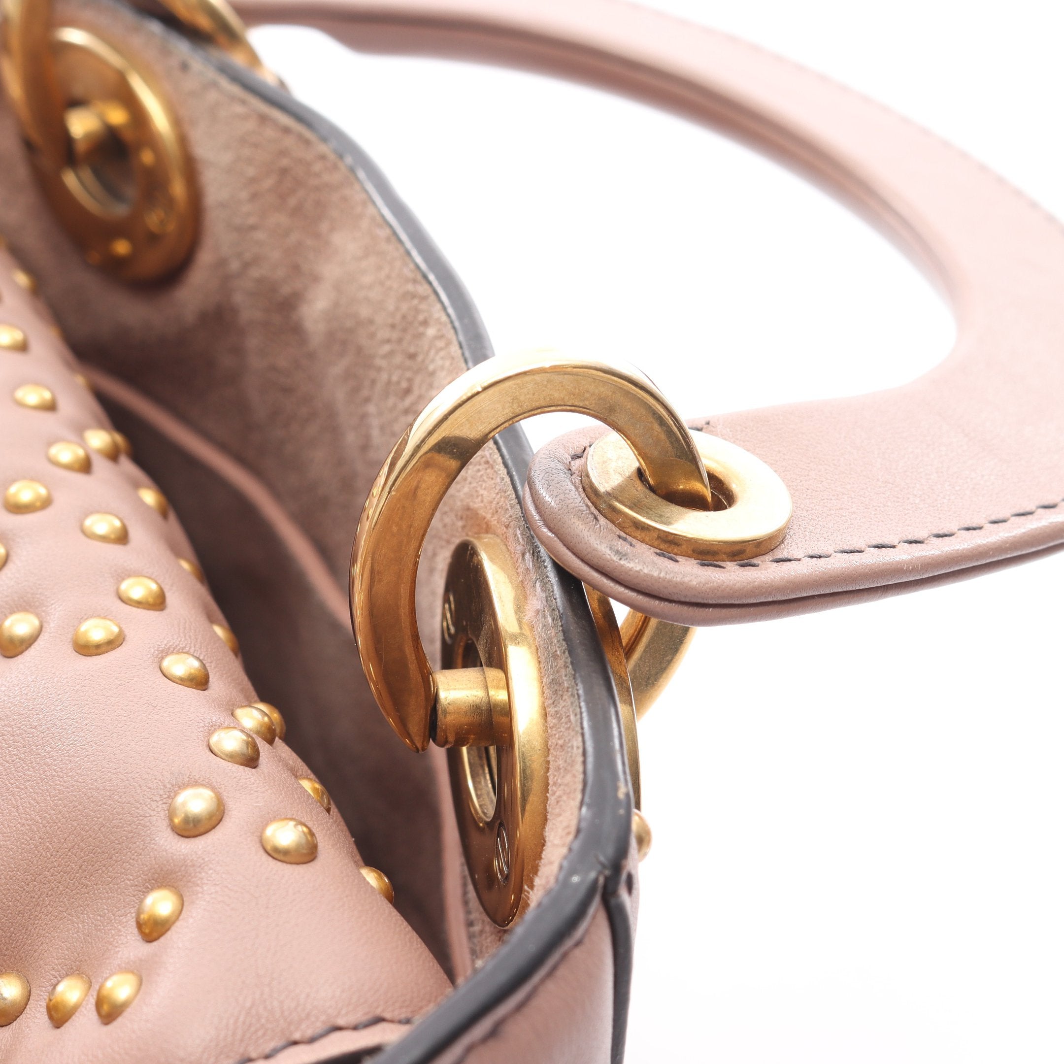 本物 クリスチャン ディオール Christian Dior レディディオール スタッズ 2WAY ショルダーバッグ ハンドバッグ レザー レッド バッグ 中古・ クリスチャンディオール レディディオール カナージュ レザー 2WAY