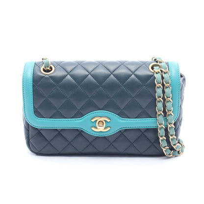 マトラッセ Wチェーンショルダーバッグ レザー ダークグリーン エメラルドグリーン ゴールド金具 シャネル バッグ CHANEL