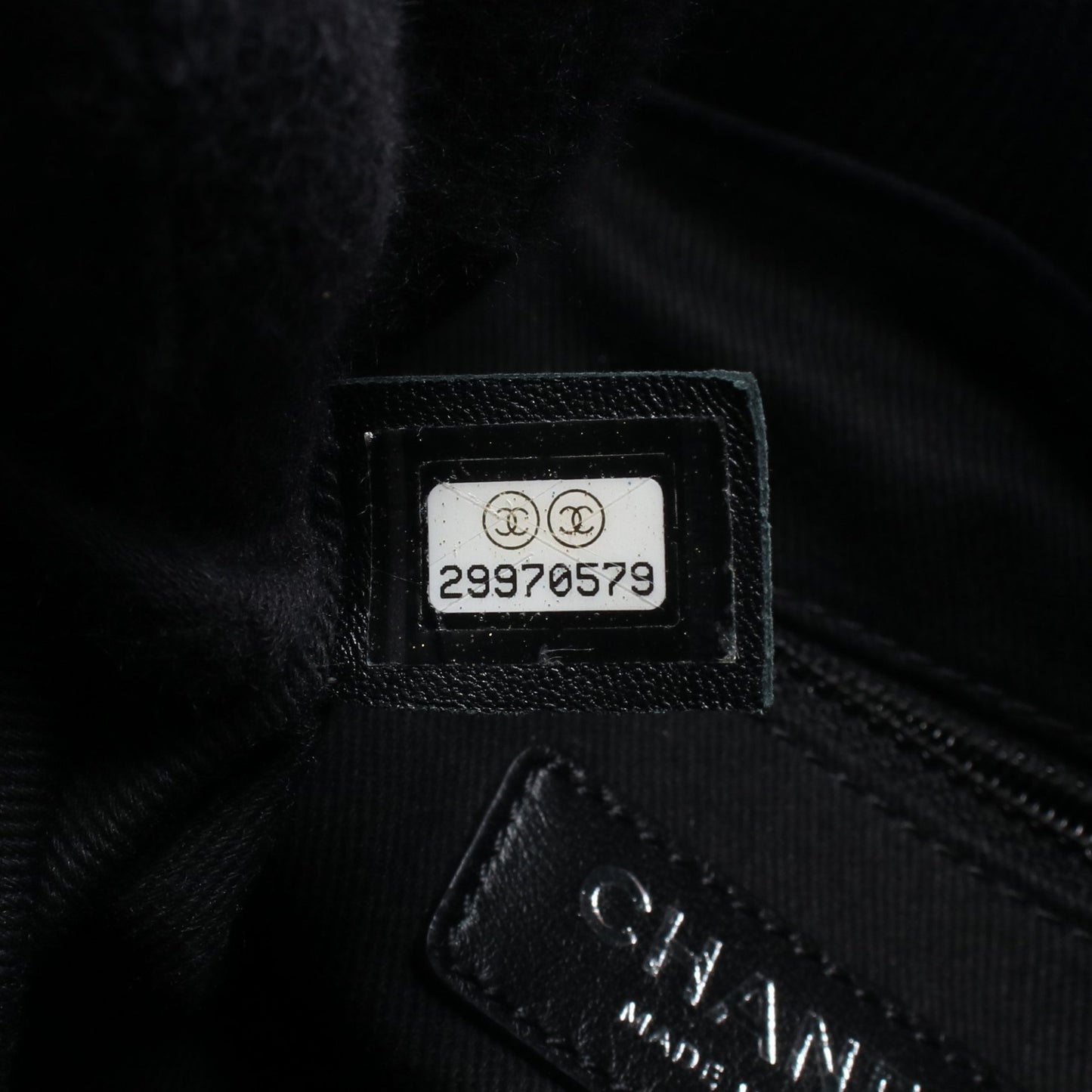 ドーヴィル 巾着 チェーンショルダーバッグ キャンバス レザー ブラック シルバー金具 シャネル バッグ CHANEL