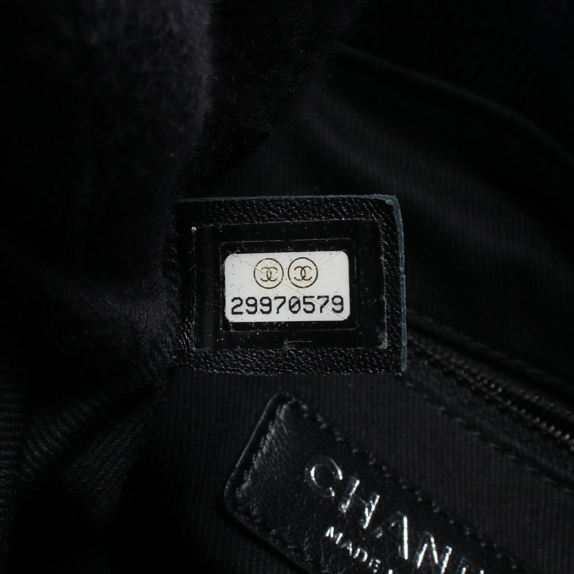 ドーヴィル 巾着 チェーンショルダーバッグ キャンバス レザー ブラック シルバー金具 シャネル バッグ CHANEL
