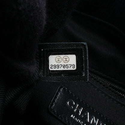 ドーヴィル 巾着 チェーンショルダーバッグ キャンバス レザー ブラック シルバー金具 シャネル バッグ CHANEL