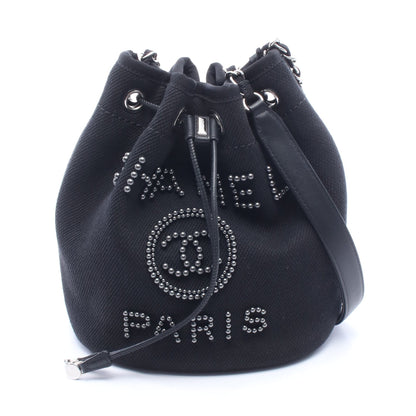 ドーヴィル 巾着 チェーンショルダーバッグ キャンバス レザー ブラック シルバー金具 シャネル バッグ CHANEL