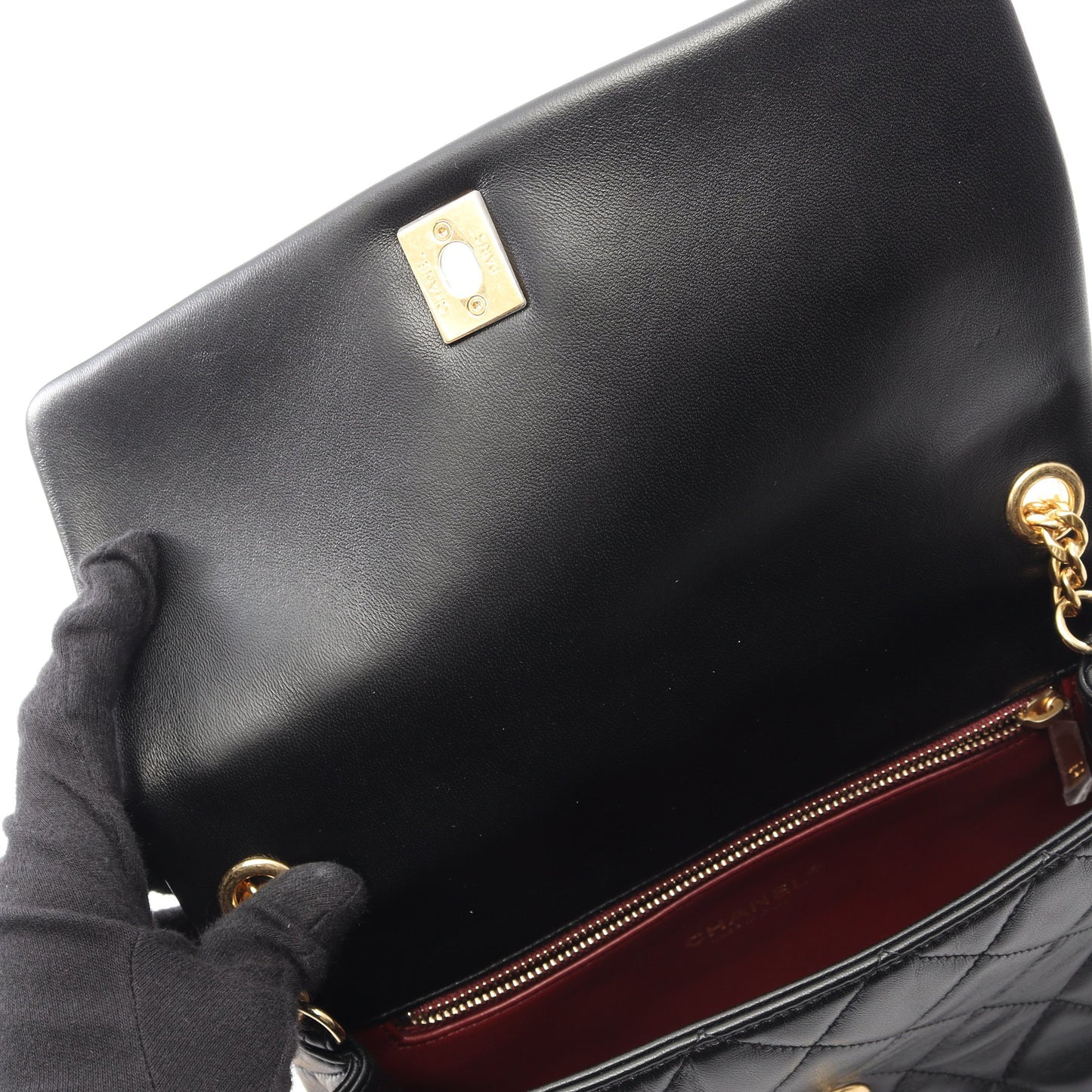 マトラッセ チェーンショルダーバッグ ラムスキン ブラック ゴールド金具 シャネル バッグ CHANEL
