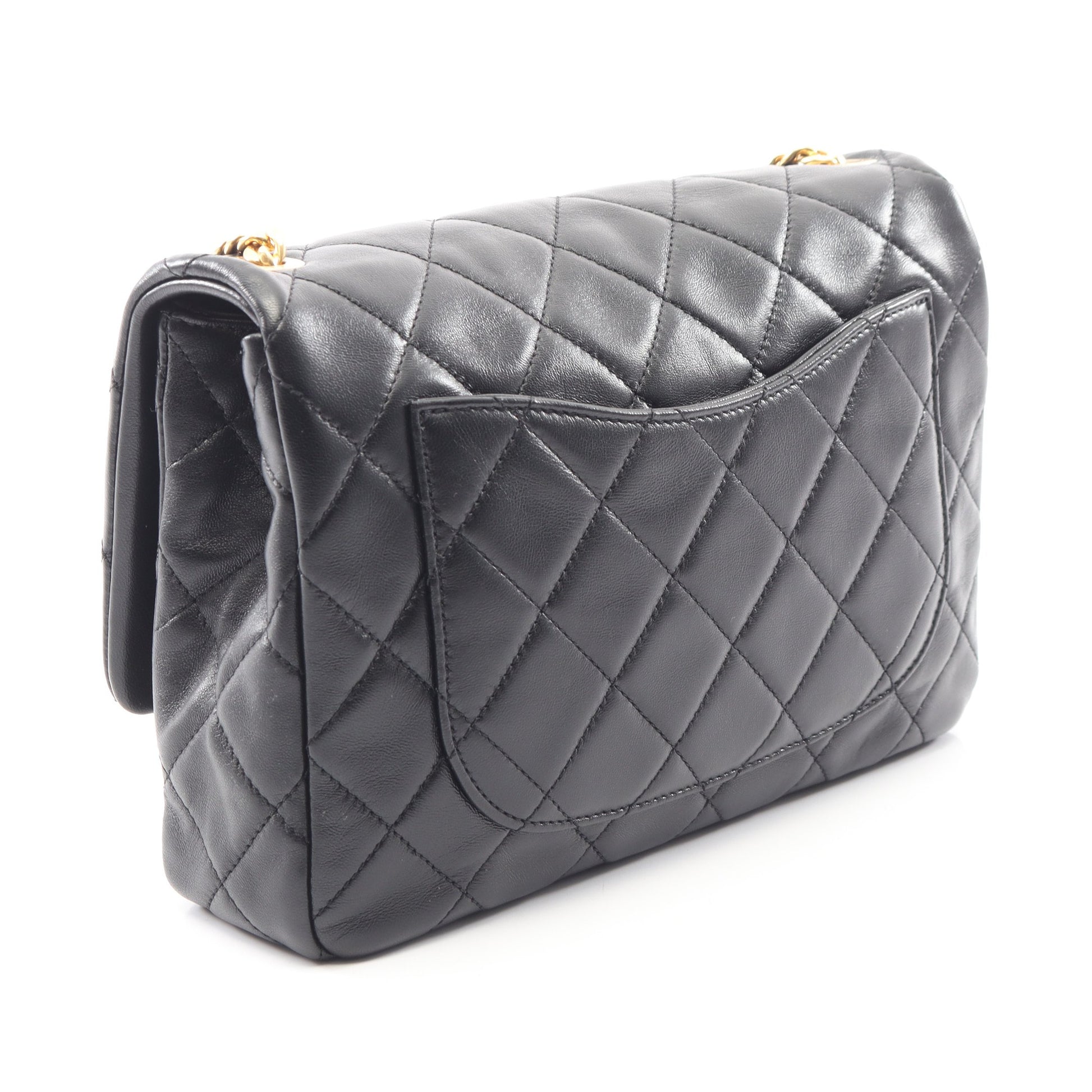 マトラッセ チェーンショルダーバッグ ラムスキン ブラック ゴールド金具 シャネル バッグ CHANEL