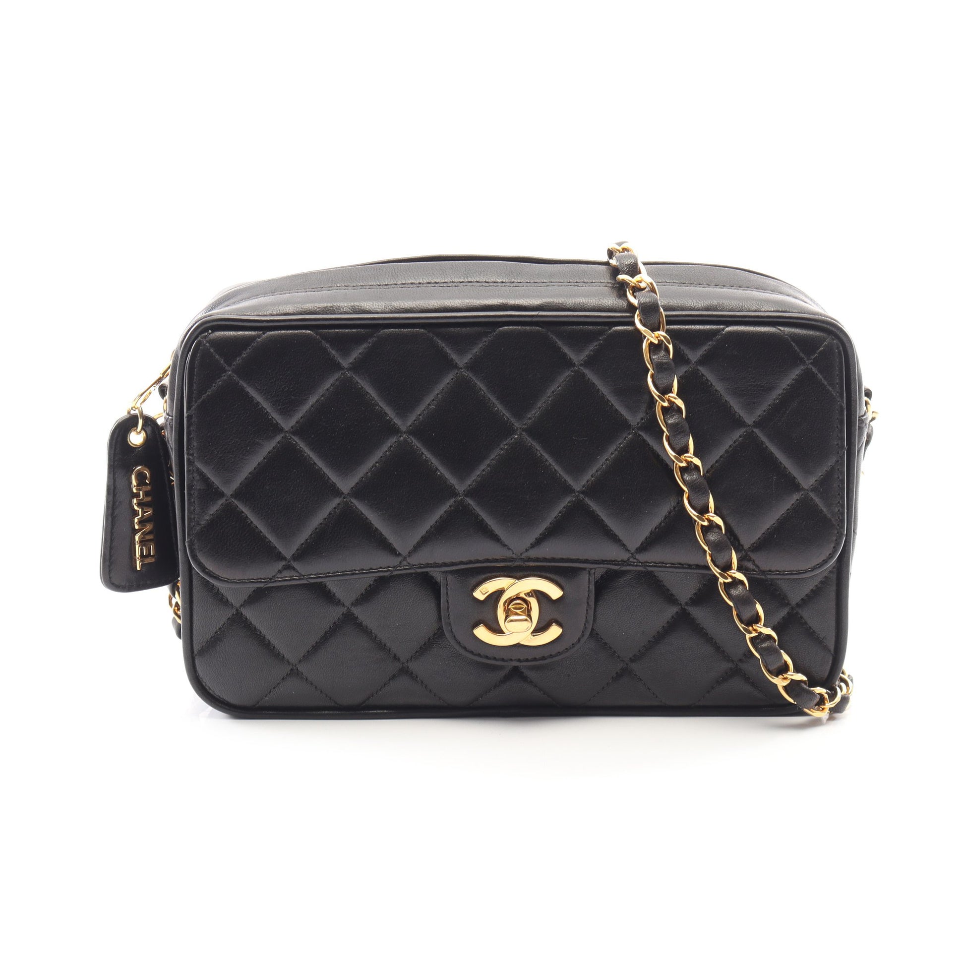マトラッセ チェーンショルダーバッグ ラムスキン ブラック ゴールド金具 シャネル バッグ CHANEL