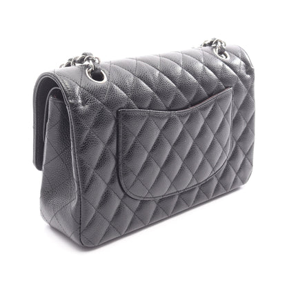 マトラッセ Wフラップ Wチェーンショルダーバッグ キャビアスキン ブラック シルバー金具 シャネル バッグ CHANEL