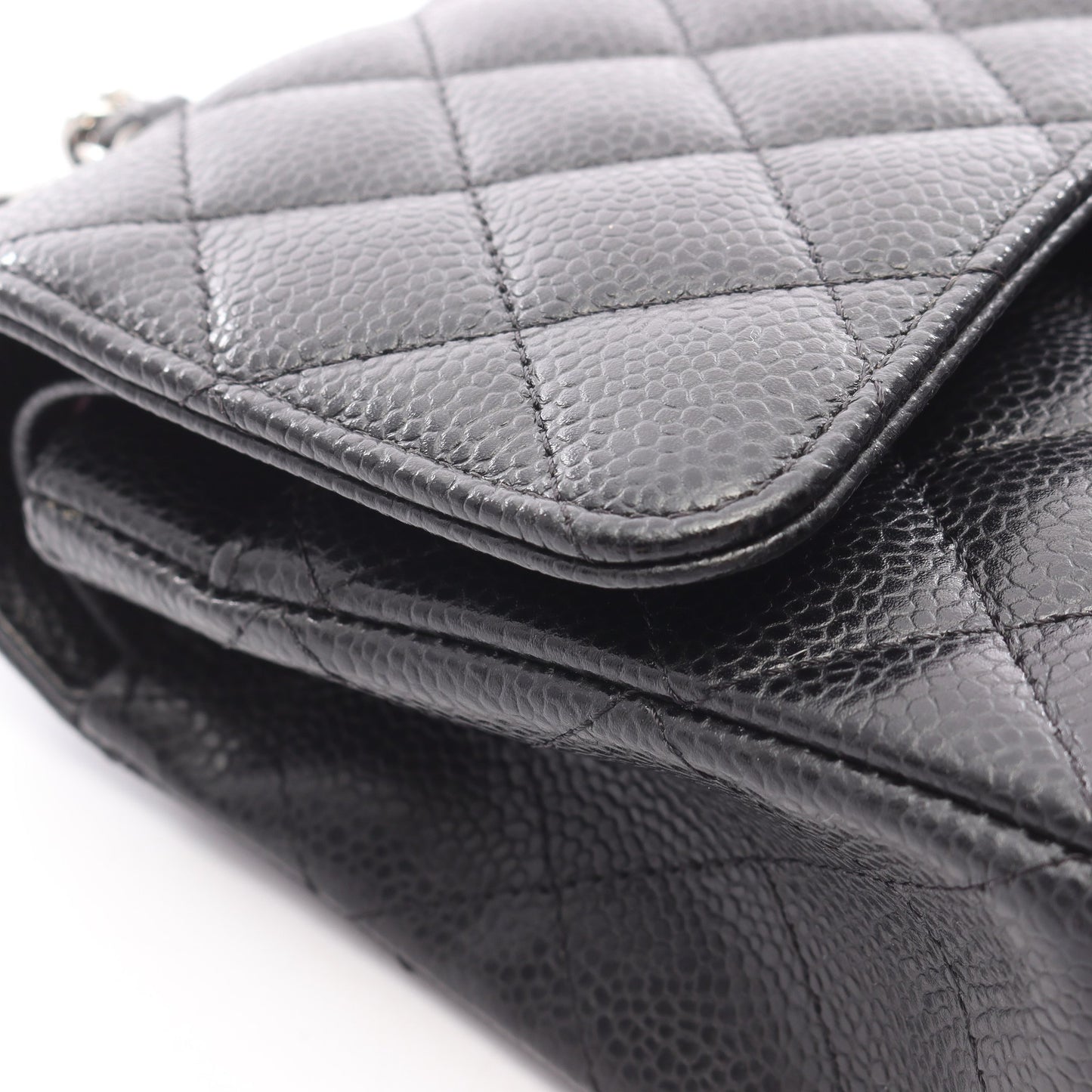 マトラッセ Wフラップ Wチェーンショルダーバッグ キャビアスキン ブラック シルバー金具 シャネル バッグ CHANEL
