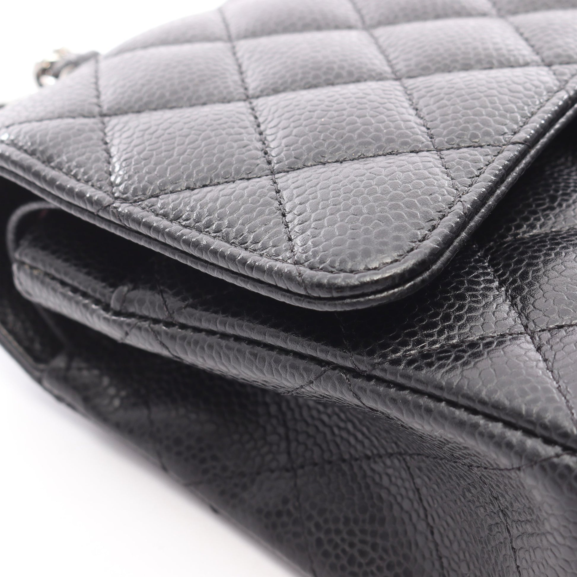マトラッセ Wフラップ Wチェーンショルダーバッグ キャビアスキン ブラック シルバー金具 シャネル バッグ CHANEL