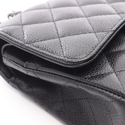 マトラッセ Wフラップ Wチェーンショルダーバッグ キャビアスキン ブラック シルバー金具 シャネル バッグ CHANEL