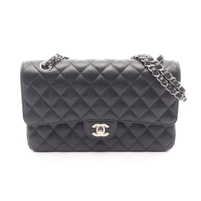 マトラッセ Wフラップ Wチェーンショルダーバッグ キャビアスキン ブラック シルバー金具 シャネル バッグ CHANEL