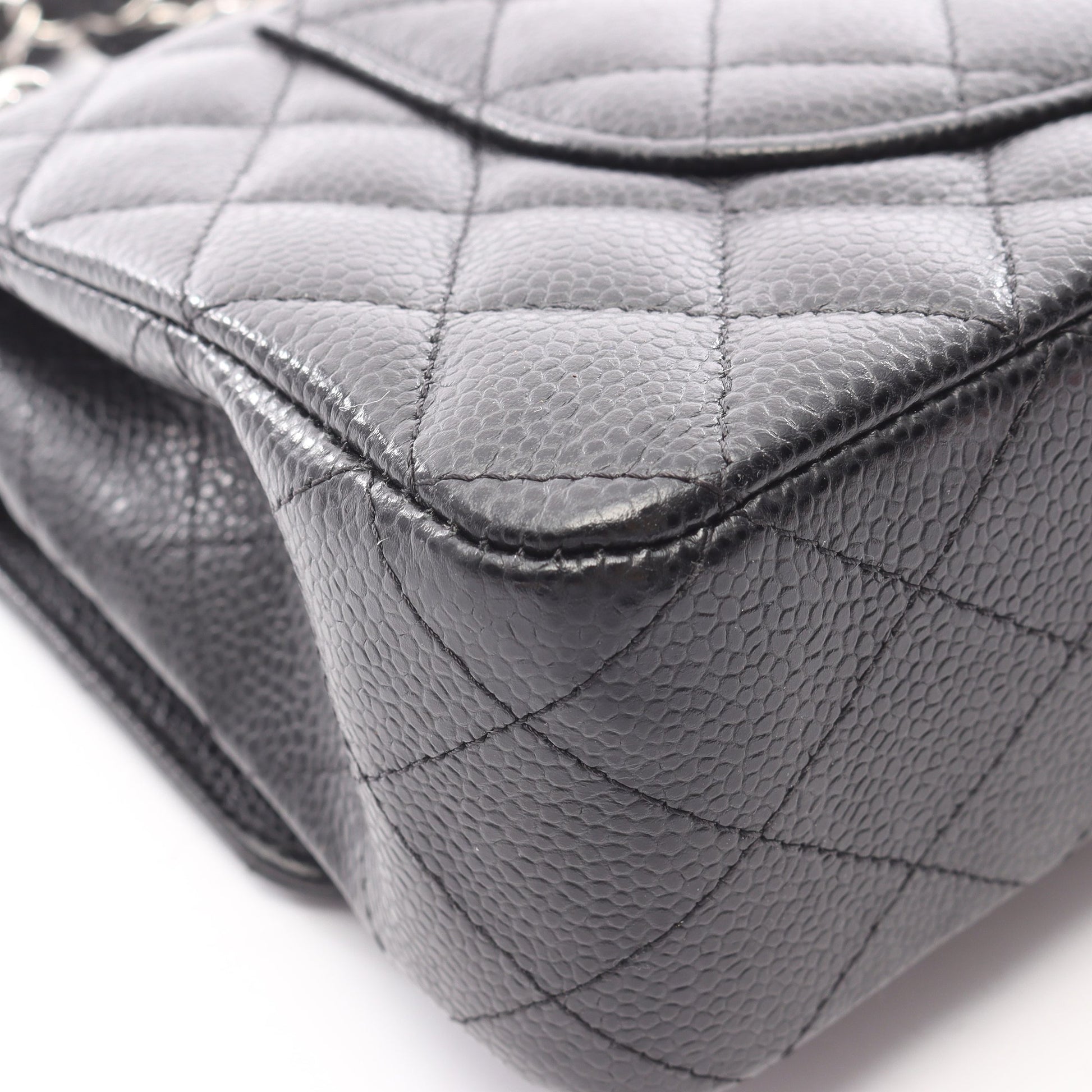 マトラッセ Wフラップ Wチェーンショルダーバッグ キャビアスキン ブラック シルバー金具 シャネル バッグ CHANEL