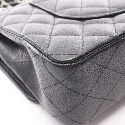 マトラッセ Wフラップ Wチェーンショルダーバッグ キャビアスキン ブラック シルバー金具 シャネル バッグ CHANEL
