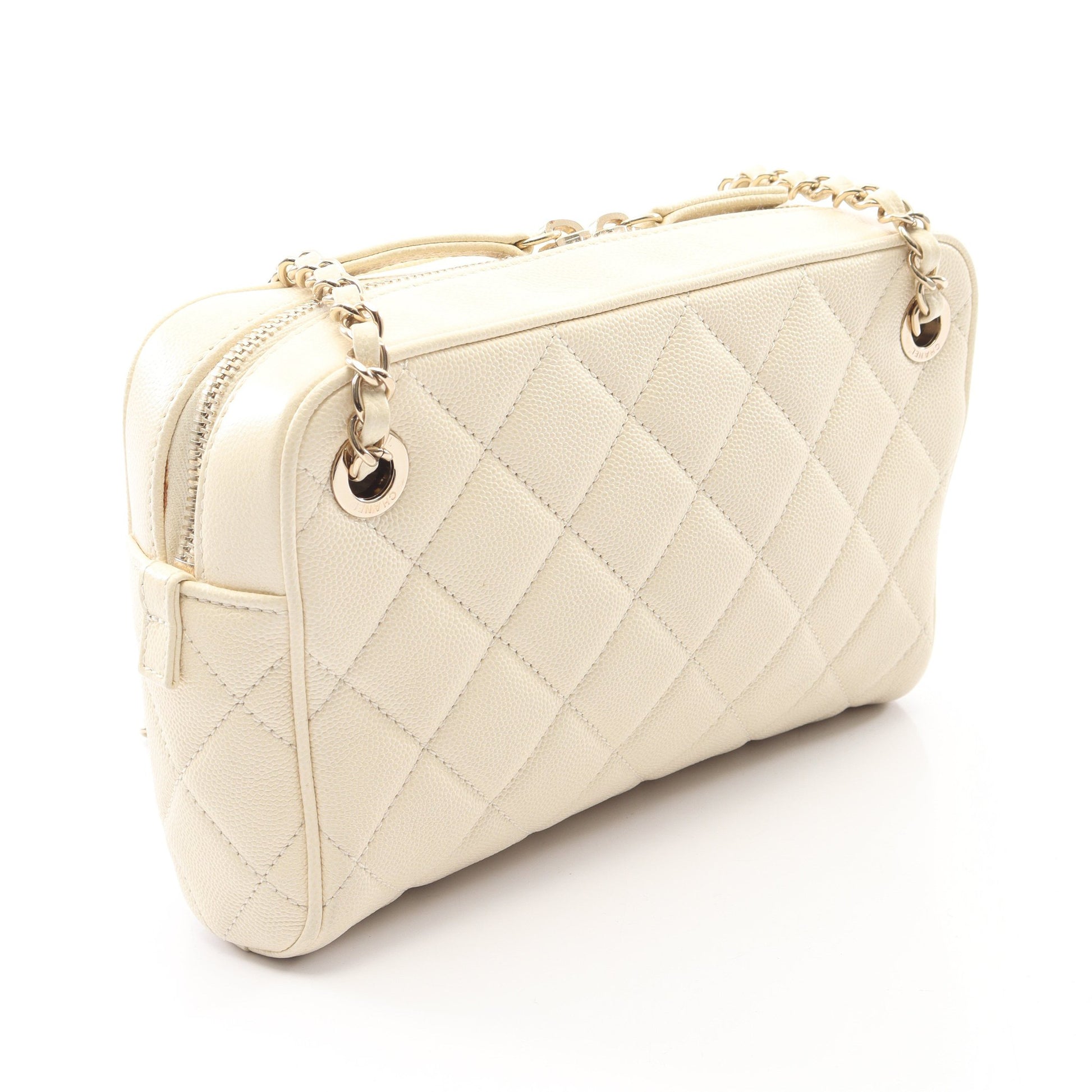 マトラッセ カメラバッグ チェーンショルダーバッグ キャビアスキン アイボリー ゴールド金具 シャネル バッグ CHANEL