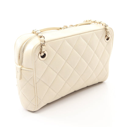 マトラッセ カメラバッグ チェーンショルダーバッグ キャビアスキン アイボリー ゴールド金具 シャネル バッグ CHANEL