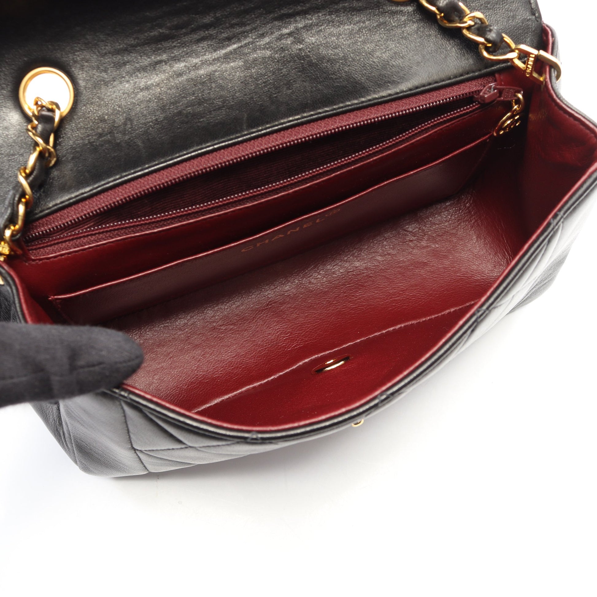 マトラッセ ダイアナフラップ チェーンショルダーバッグ ラムスキン ブラック ゴールド金具 ヴィンテージ シャネル バッグ CHANEL
