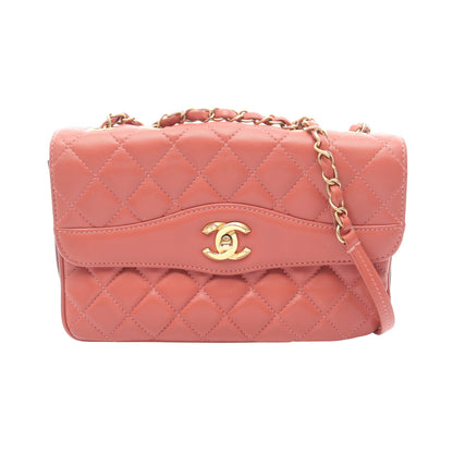 マトラッセ チェーンショルダーバッグ ラムスキン コーラルピンク ボルドー ゴールド金具 シャネル バッグ CHANEL