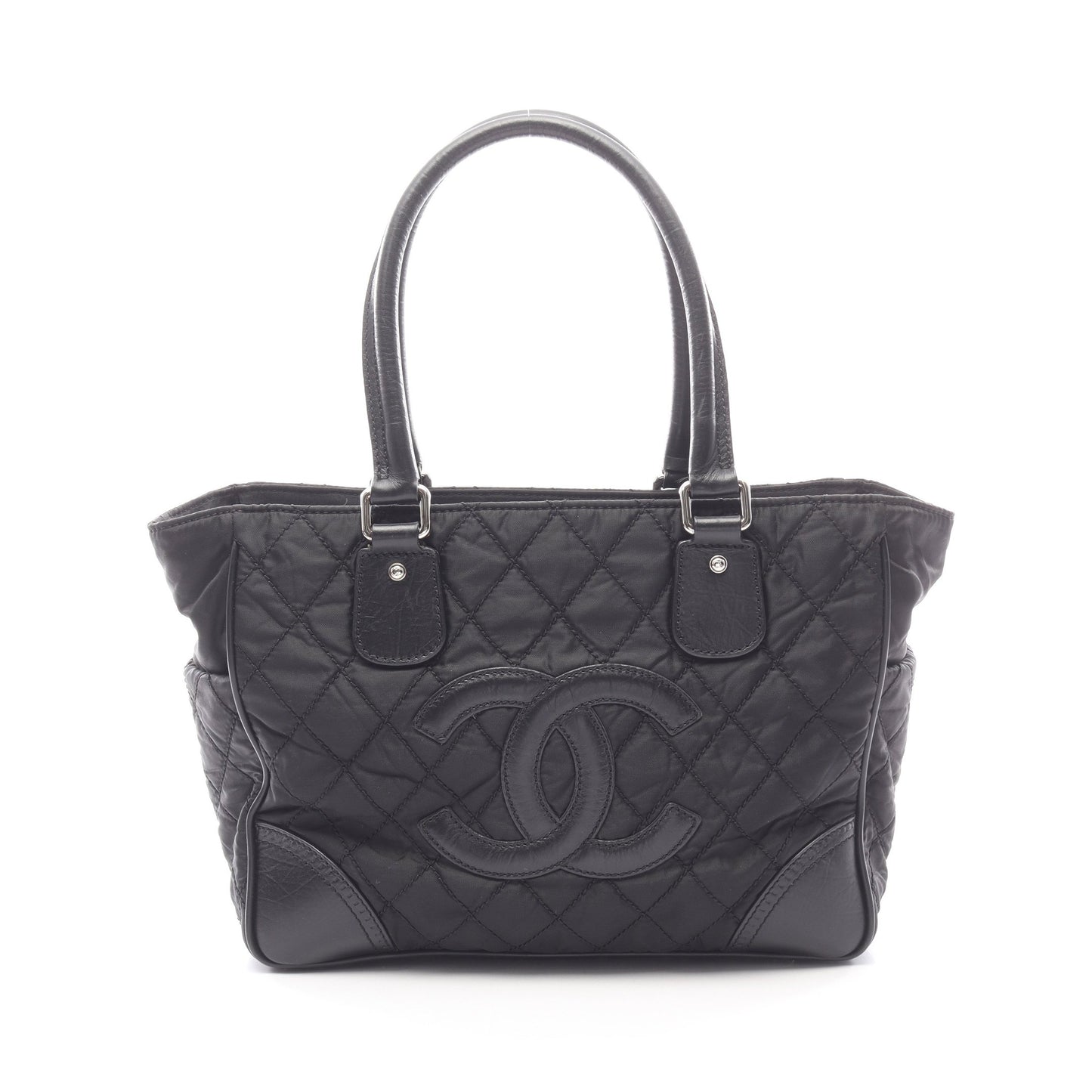 パリニューヨークライン ハンドバッグ トートバッグ ナイロン レザー ブラック シルバー金具 シャネル バッグ CHANEL