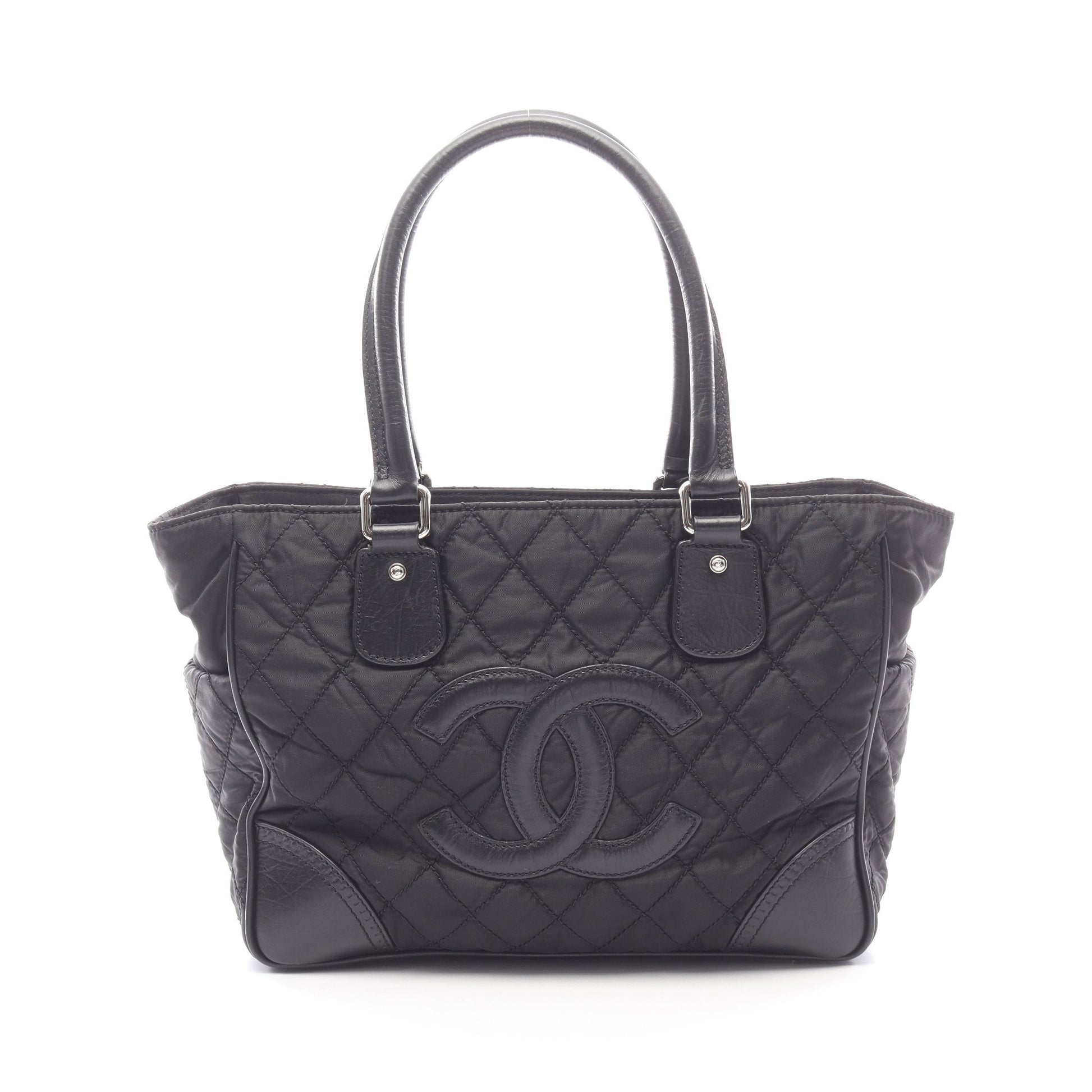 パリニューヨークライン ハンドバッグ トートバッグ ナイロン レザー ブラック シルバー金具 シャネル バッグ CHANEL