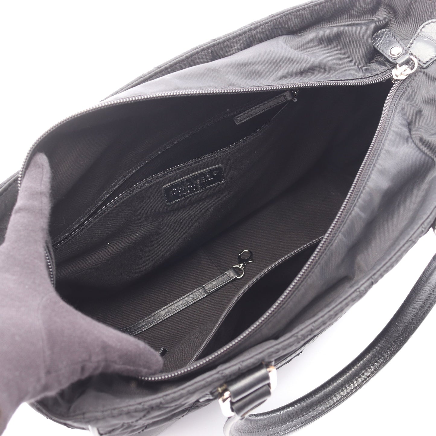 パリニューヨークライン ハンドバッグ トートバッグ ナイロン レザー ブラック シルバー金具 シャネル バッグ CHANEL