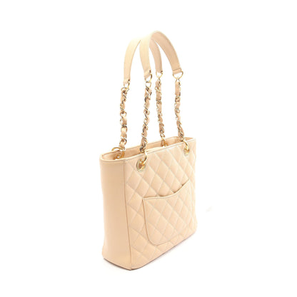 マトラッセ PST チェーンショルダーバッグ チェーントートバッグ キャビアスキン ベージュ ゴールド金具 シャネル バッグ CHANEL