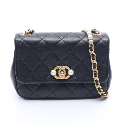 マトラッセ スモールフラップ チェーンショルダーバッグ レザー ブラック ゴールド金具 シャネル バッグ CHANEL