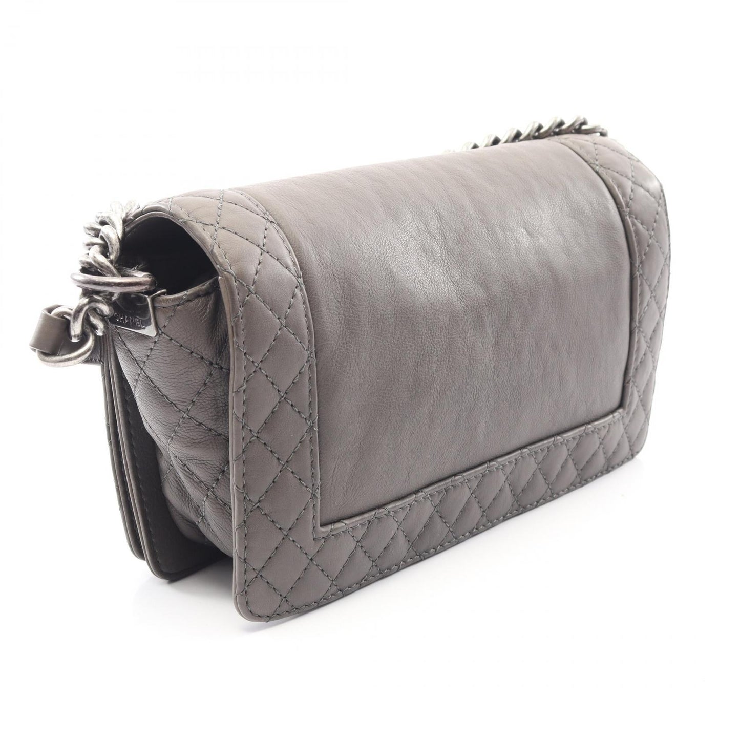 ボーイシャネル チェーンショルダーバッグ レザー グレー シルバー金具 シャネル バッグ CHANEL