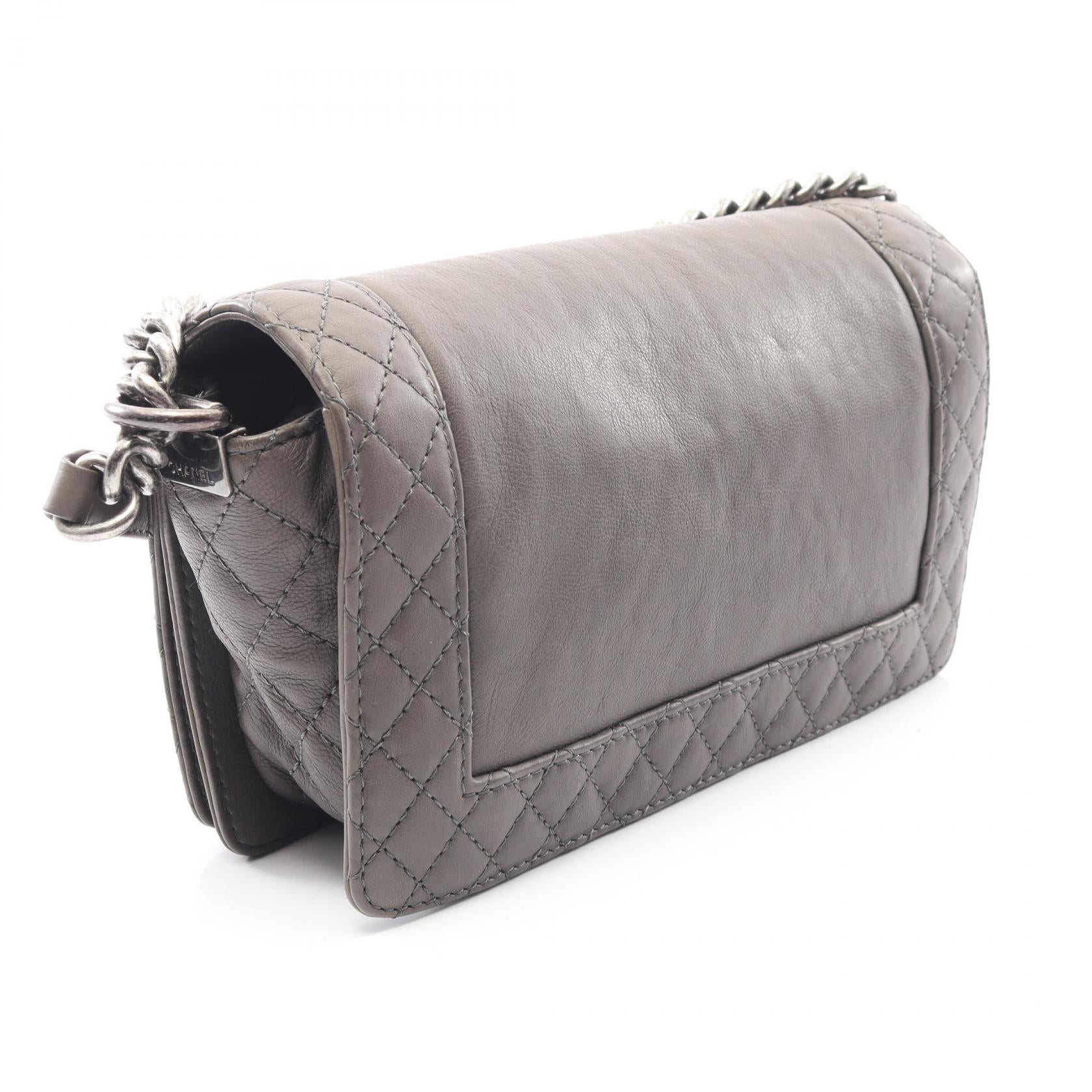 ボーイシャネル チェーンショルダーバッグ レザー グレー シルバー金具 シャネル バッグ CHANEL