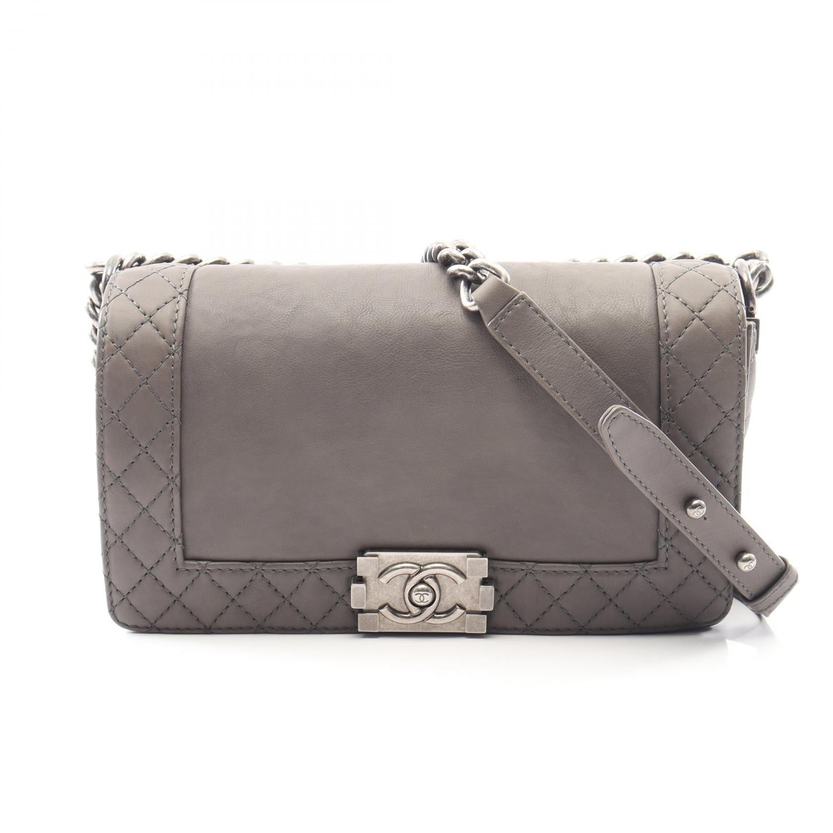 ボーイシャネル チェーンショルダーバッグ レザー グレー シルバー金具 シャネル バッグ CHANEL