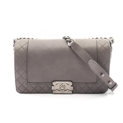 ボーイシャネル チェーンショルダーバッグ レザー グレー シルバー金具 シャネル バッグ CHANEL