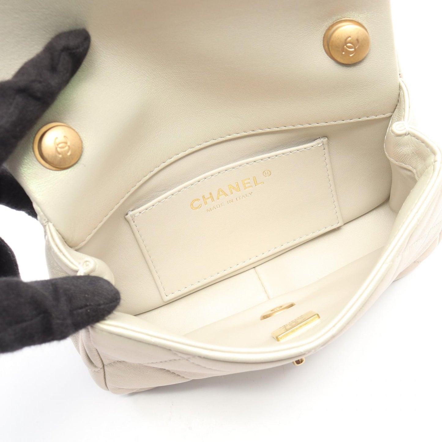 ミニマトラッセ チェーンショルダーバッグ ラムスキン ライトベージュ ゴールド金具 シャネル バッグ CHANEL