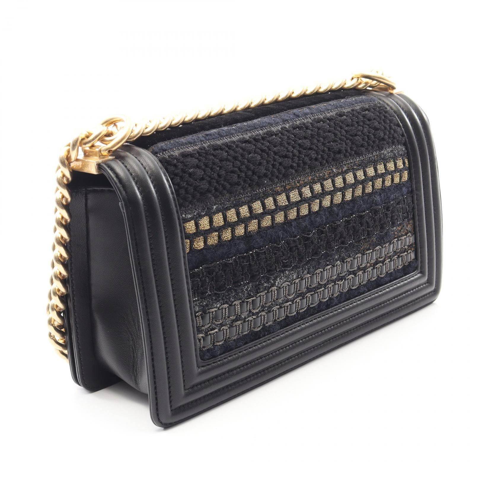 ボーイシャネル チェーンショルダーバッグ ツイード ラムスキン ブラック ゴールド金具 シャネル バッグ CHANEL
