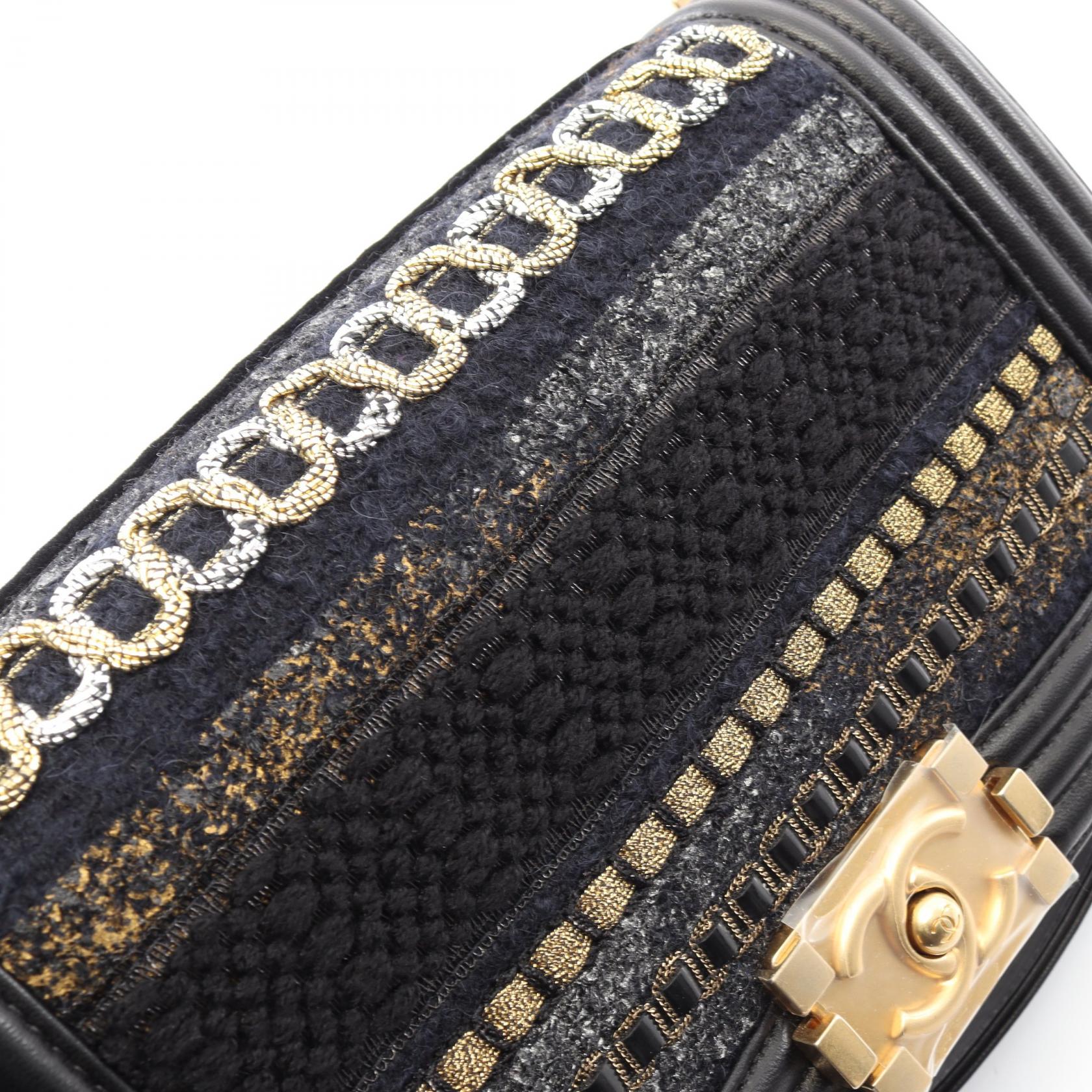 ボーイシャネル チェーンショルダーバッグ ツイード ラムスキン ブラック ゴールド金具 シャネル バッグ CHANEL