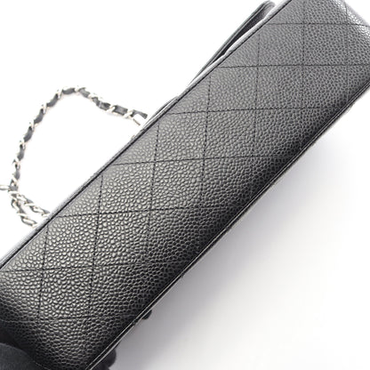 マトラッセ Wフラップ Wチェーンショルダーバッグ キャビアスキン ブラック シルバー金具 シャネル バッグ CHANEL