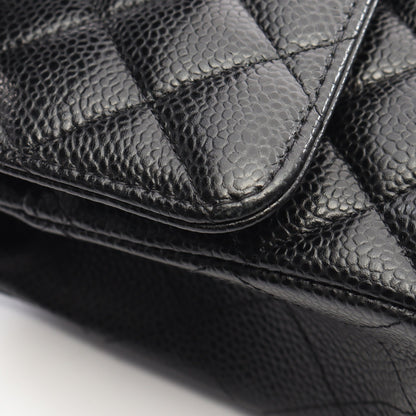 マトラッセ Wフラップ Wチェーンショルダーバッグ キャビアスキン ブラック シルバー金具 シャネル バッグ CHANEL