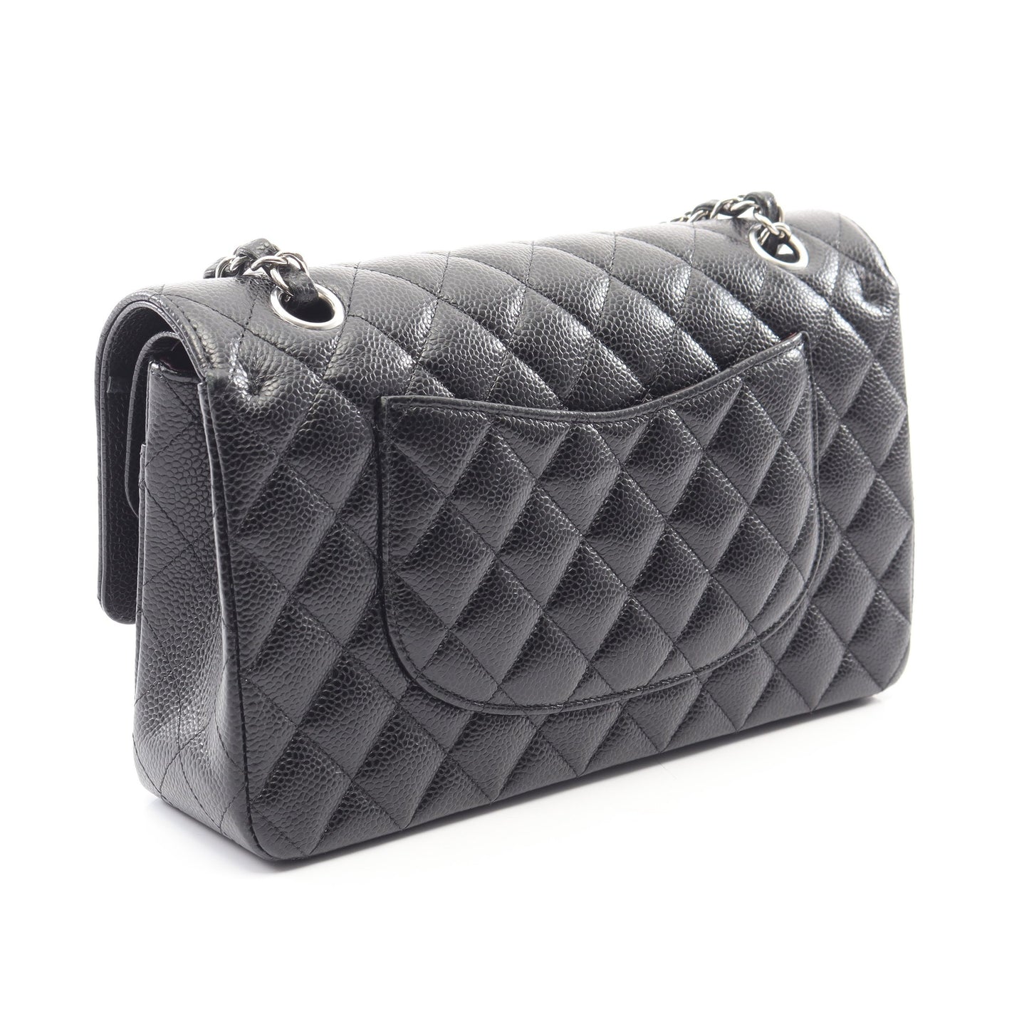 マトラッセ Wフラップ Wチェーンショルダーバッグ キャビアスキン ブラック シルバー金具 シャネル バッグ CHANEL
