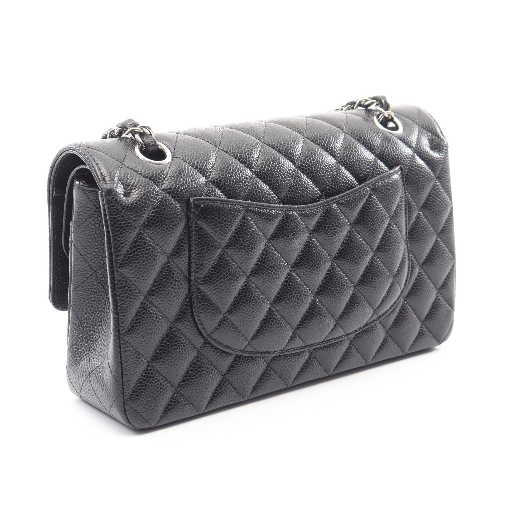 マトラッセ Wフラップ Wチェーンショルダーバッグ キャビアスキン ブラック シルバー金具 シャネル バッグ CHANEL